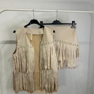 Conjunto Chaleco/falda-pantalón antelina flecos