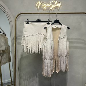 Conjunto Chaleco/falda-pantalón antelina flecos